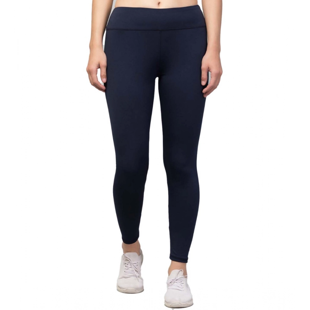 Generic Women's Polyester Solid Ankle Length High-Rise Tights (Navy)