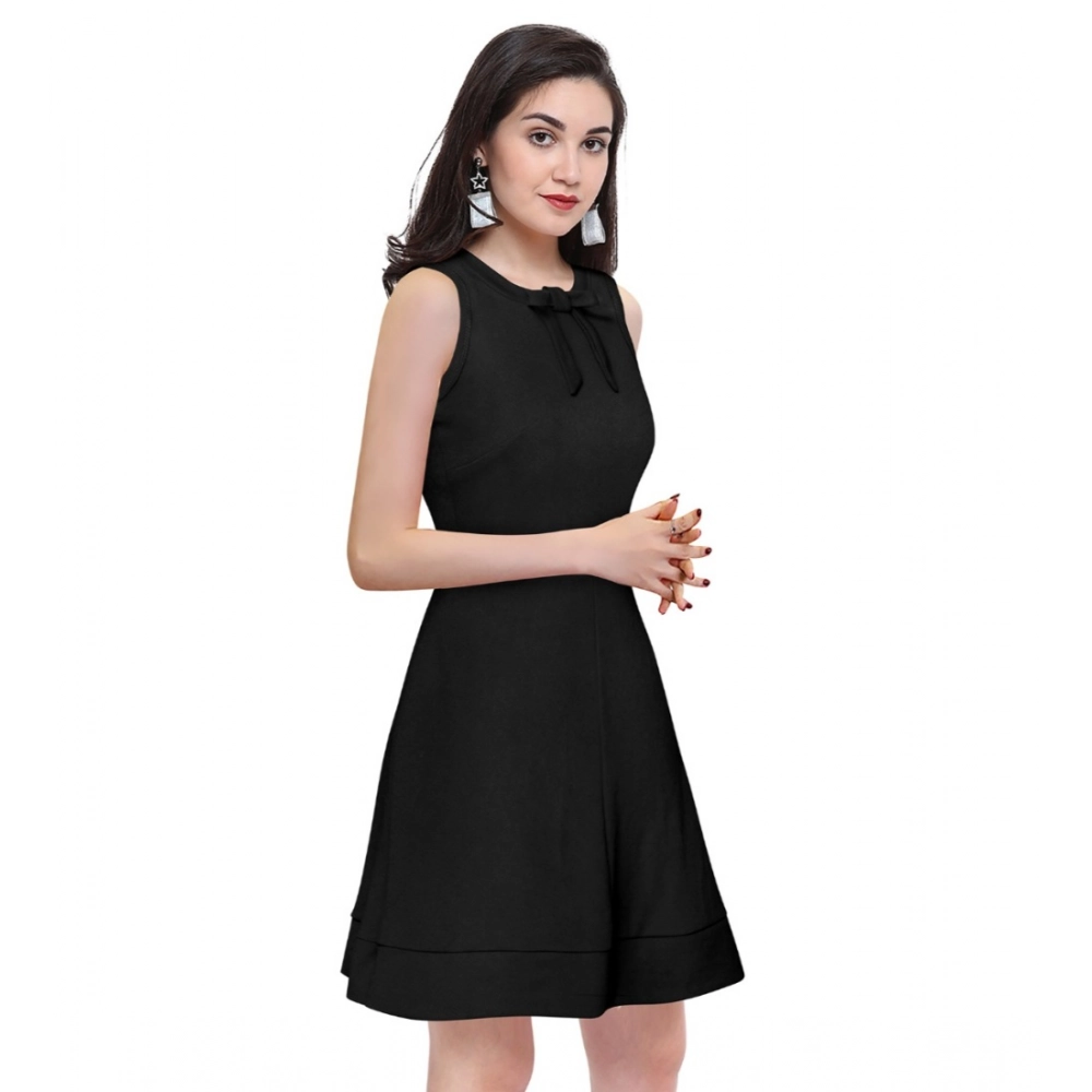 Generic Women's Polyester Solid Round Neck Sleeveless Dress (Black) - Image 4