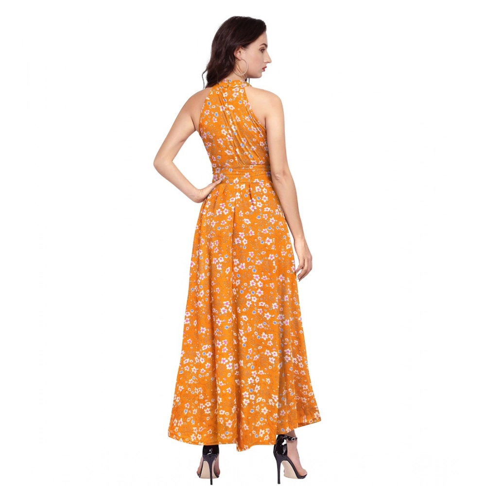 Generic Women's Polyester Printed Halter Neck Sleeveless Dress (Yellow) - Image 5