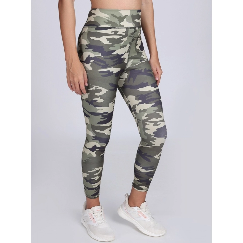 Generic Women's Polyester Spandex Printed Ankle Length High Rise Slip On Tights (Grey)