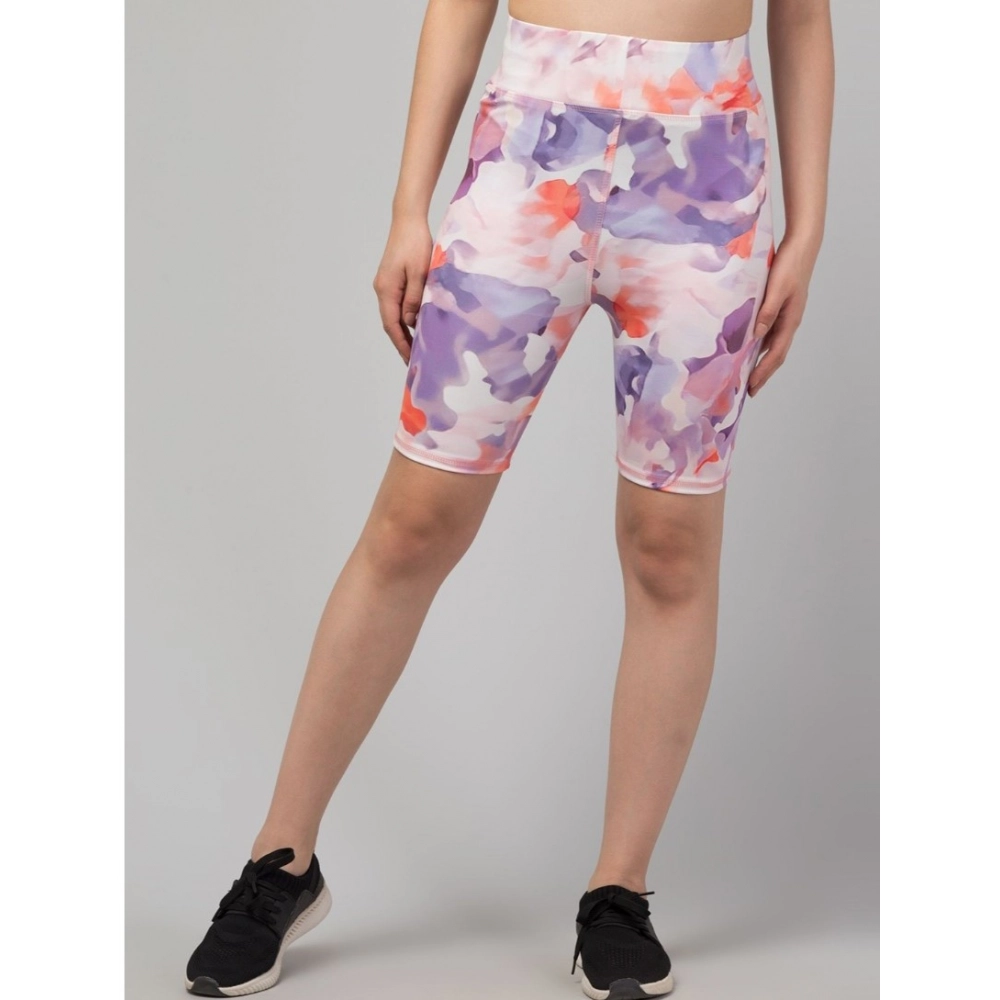 Generic Women's Polyester Spandex Printed Above Knee High Rise Slip On Shorts (Multicolor)