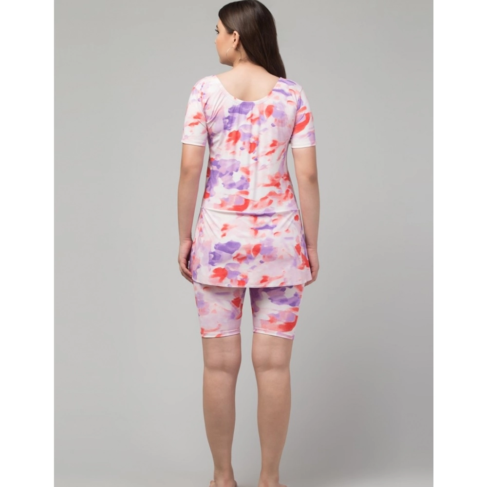 Generic Women's Polyester Spandex Printed Round Neck Swimsuit Set (Multicolor) - Image 5