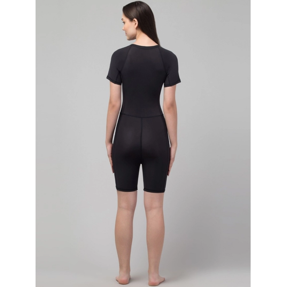 Generic Women's Polyester Spandex Solid Above Knee Slip On Round Neck Swimsuit Set (Black) - Image 5