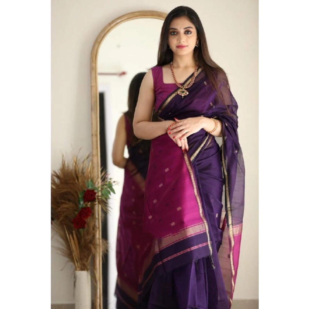 Generic Women's Cotton Printed Saree With Unstitched Blouse 5.5Mtr (Navy Blue) - Image 2