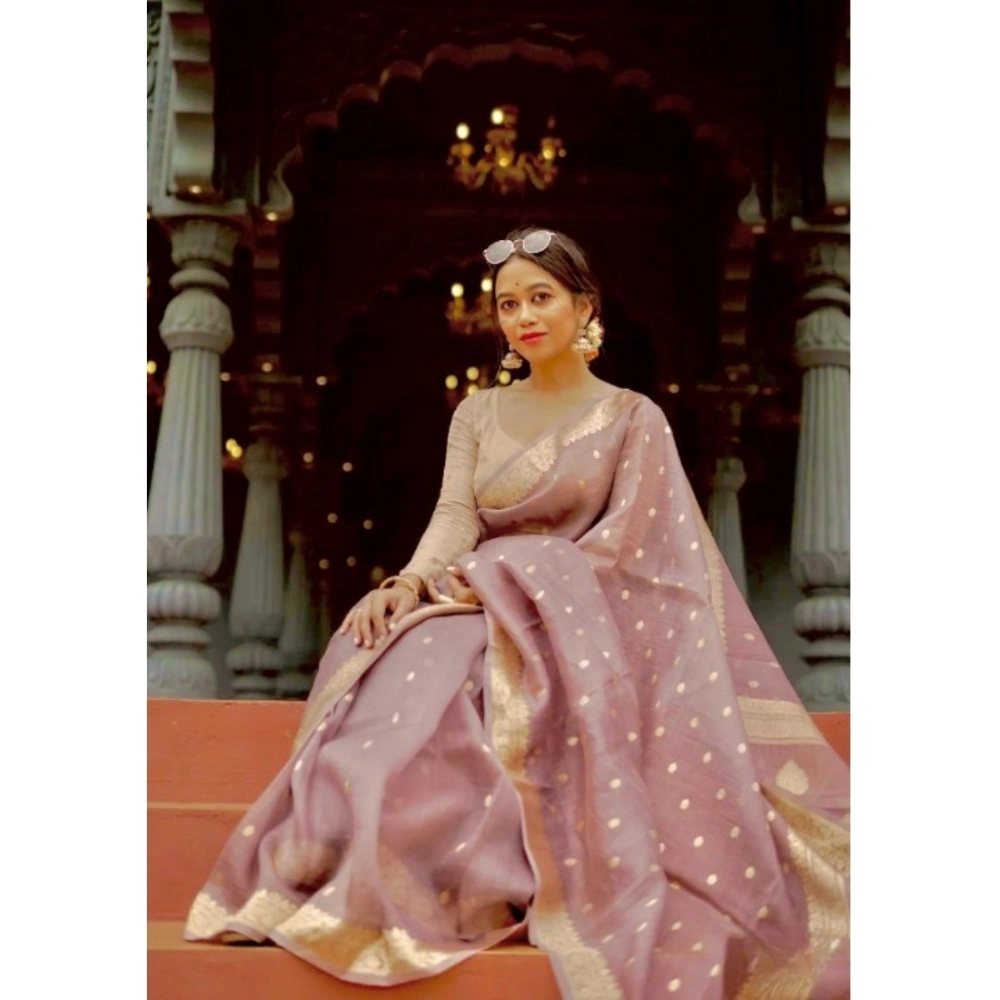 Generic Women's Cotton Printed Saree With Unstitched Blouse 5.5Mtr (Rose Gold) - Image 2