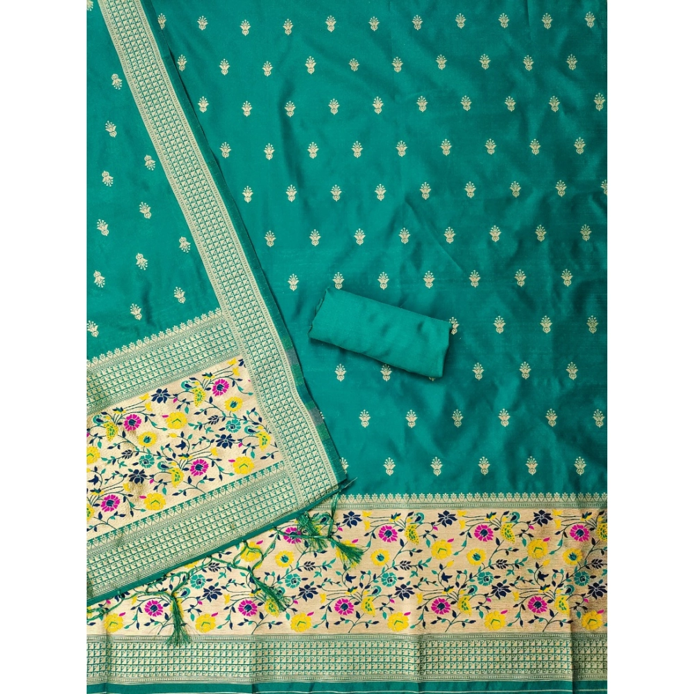 Generic Women's Banarasi Silk Printed Unstitched Salwar Suit Material With Dupatta (Rama, 3Mtrs) - Image 3