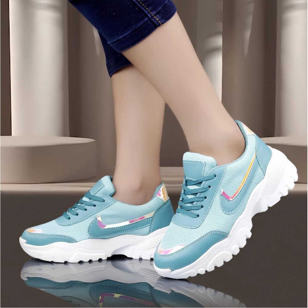 Generic Women's Casual Mesh Printed Lace-Ups Shoes (Blue) - Image 4