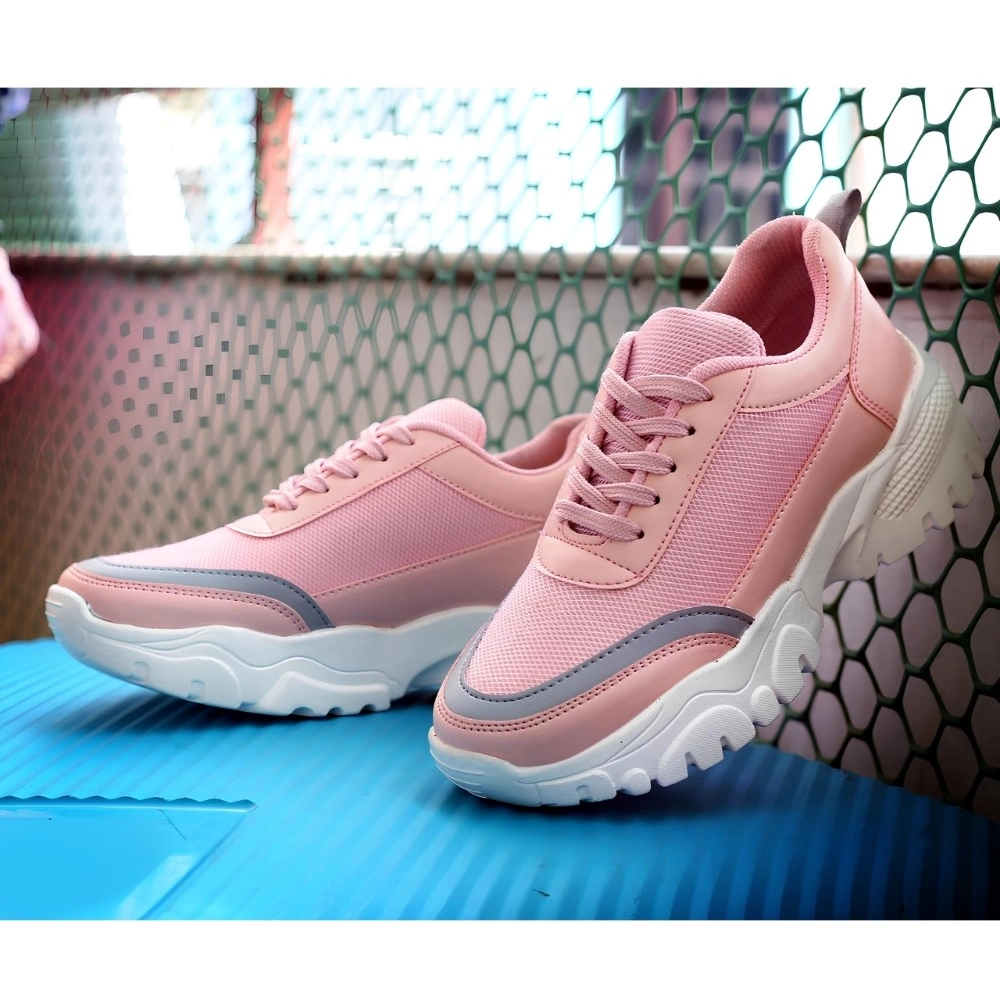 Generic Women's Casual Mesh Printed Lace-Ups Shoes (Pink) - Image 4