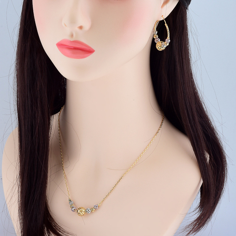 Multicolor Cutout Round Beads Necklace And Earrings Suite Necklace Jewelry - Image 3