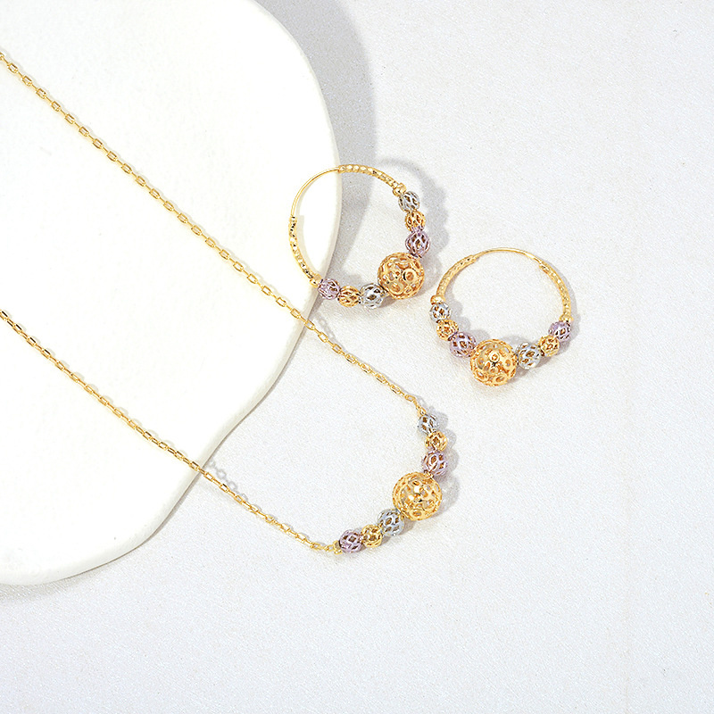 Multicolor Cutout Round Beads Necklace And Earrings Suite Necklace Jewelry - Image 5