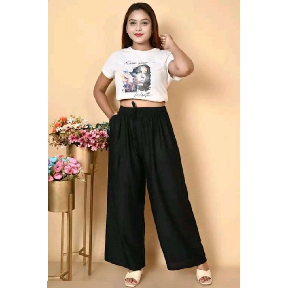 Generic Women's Casual Rayon Solid Ankle Length Palazzo (Black, Free Size)