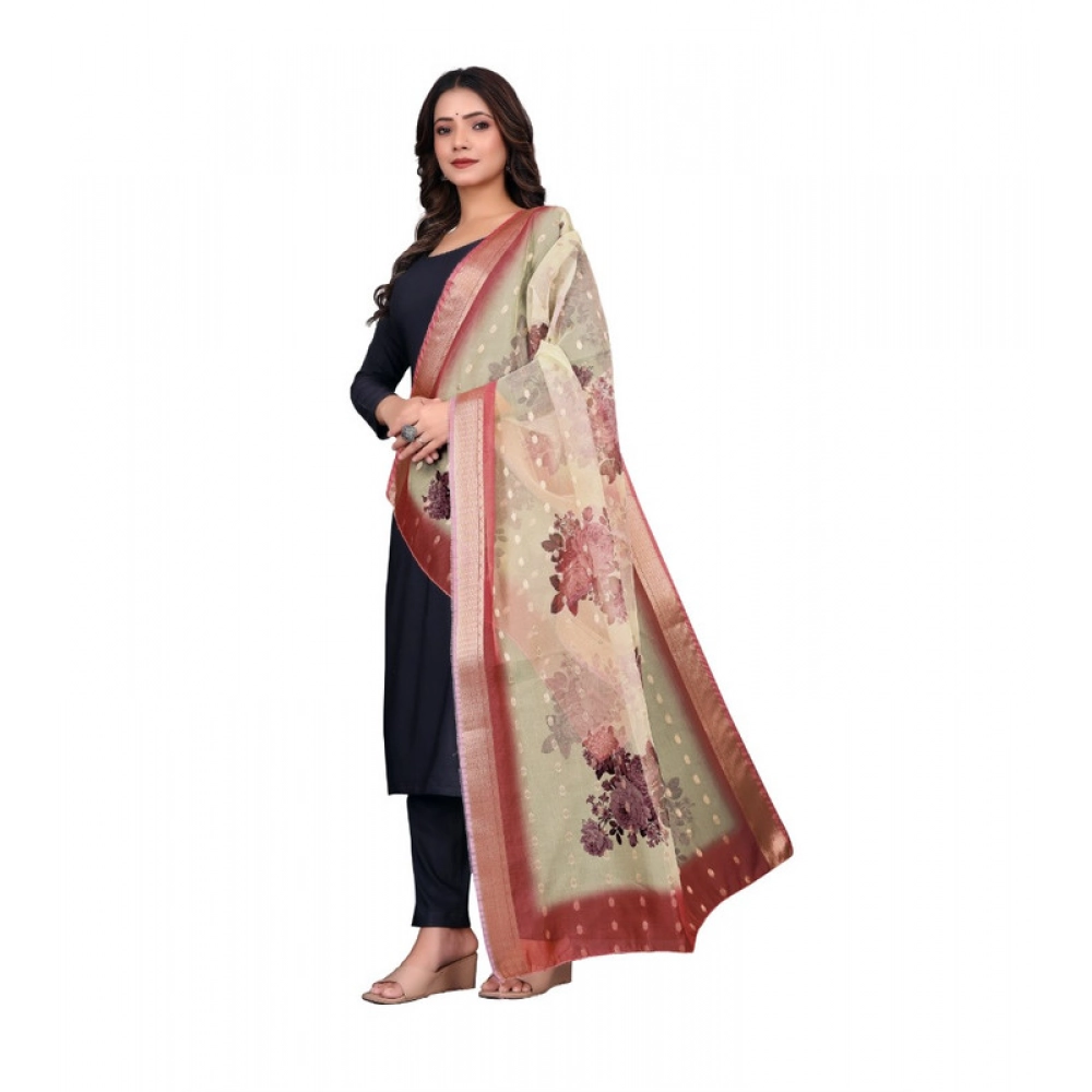 Generic Women's chanderi silk Printed Dupatta (Beige, Length: 2 Mtr) - Image 4