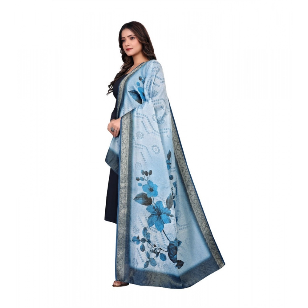Generic Women's chanderi silk Printed Dupatta (Blue, Length: 2 Mtr) - Image 4