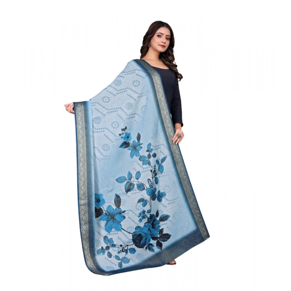 Generic Women's chanderi silk Printed Dupatta (Blue, Length: 2 Mtr) - Image 3