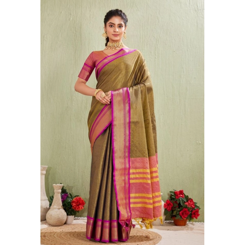 Generic Women's Silk Blended Jaquard Woven Saree With Unstitched Blouse 5.5Mtr (Green)