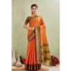 Generic Women's Silk Blended Jaquard Woven Saree With Unstitched Blouse 5.5Mtr (Orange)