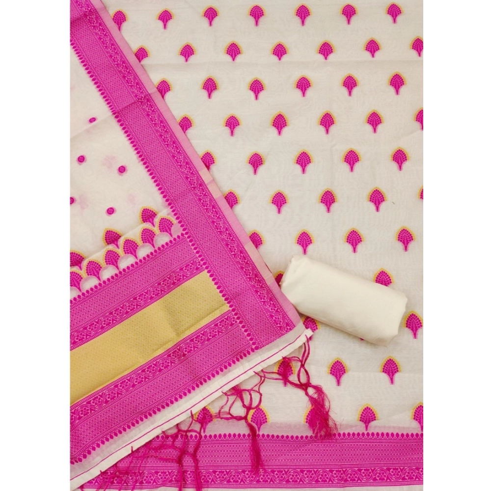 Generic Women's Banarasi Silk Printed Unstitched Salwar Suit Material With Dupatta (Pink, 3Mtrs) - Image 3