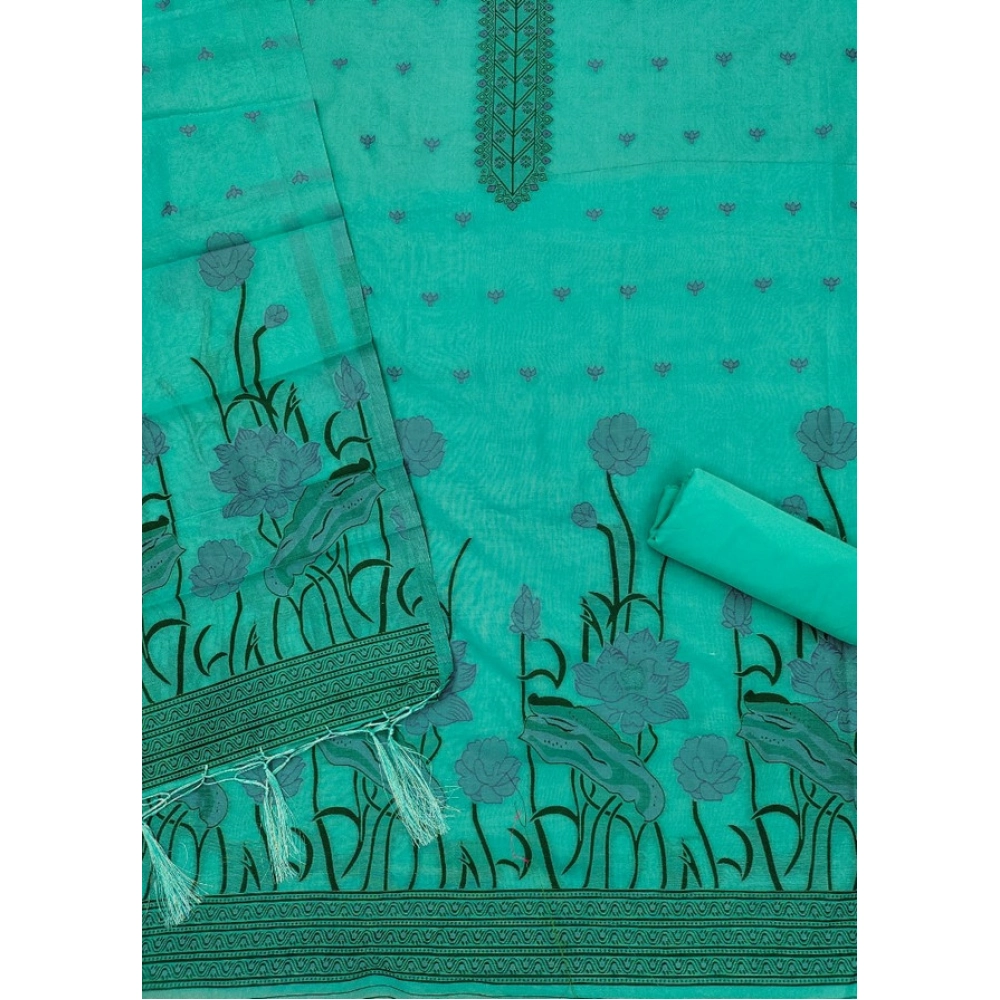 Generic Women's Banarasi Silk Printed Unstitched Salwar Suit Material With Dupatta (sea Green, 3Mtrs) - Image 3