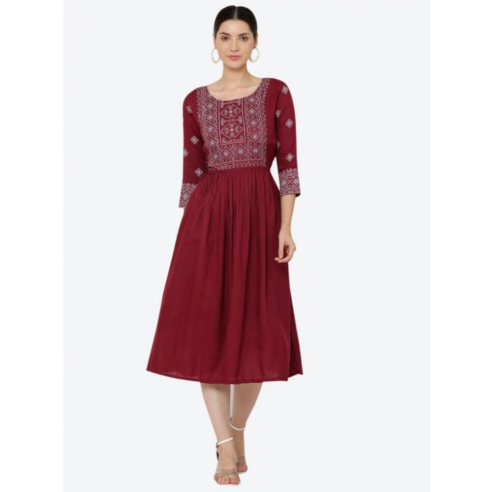 Generic Women's Casual Rayon 3-4th Sleeves Kurti (Maroon)