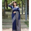Generic Women's Soft Lichi Silk Printed Saree With Unstitched Blouse 5.5Mtr (Blue)