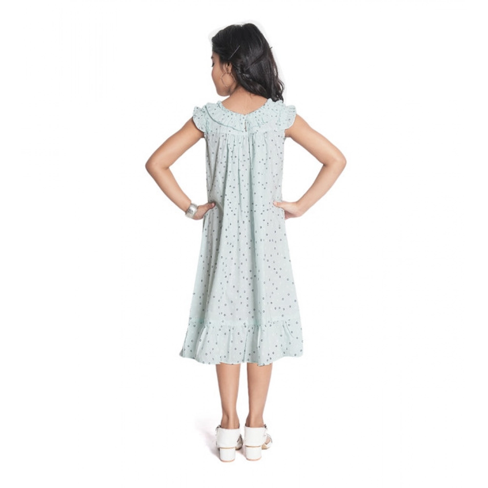Generic Girl's Heavy Pc Printed Sleeve Less Round Neck Dress (Light Blue) - Image 3