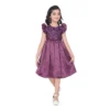 Generic Girl's Satin Printed Sleeve Less Round Neck Dress (Purple)