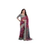 Generic Women's Linen Printed Saree With Unstitched Blouse 5.5Mtr (Purple)