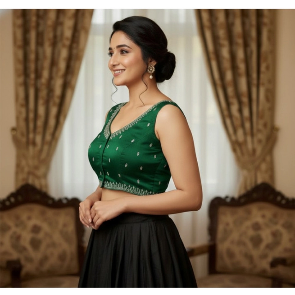 Generic Women's Zimmi Choo Sequin Work V-Neck Padded Blouse (Green 38 Ready (Self Alterable 36–40) - Image 3