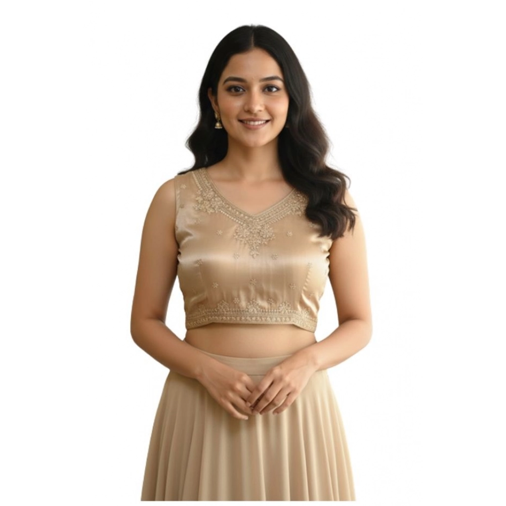 Generic Women's Zimmi Choo Embroidered V-Neck Padded Blouse (Beige 38 Ready (Self Alterable 36–40)