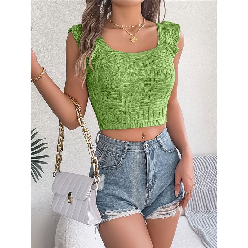 Sleeveless Knitted Crop Top With A Midriff-baring Design - Image 7