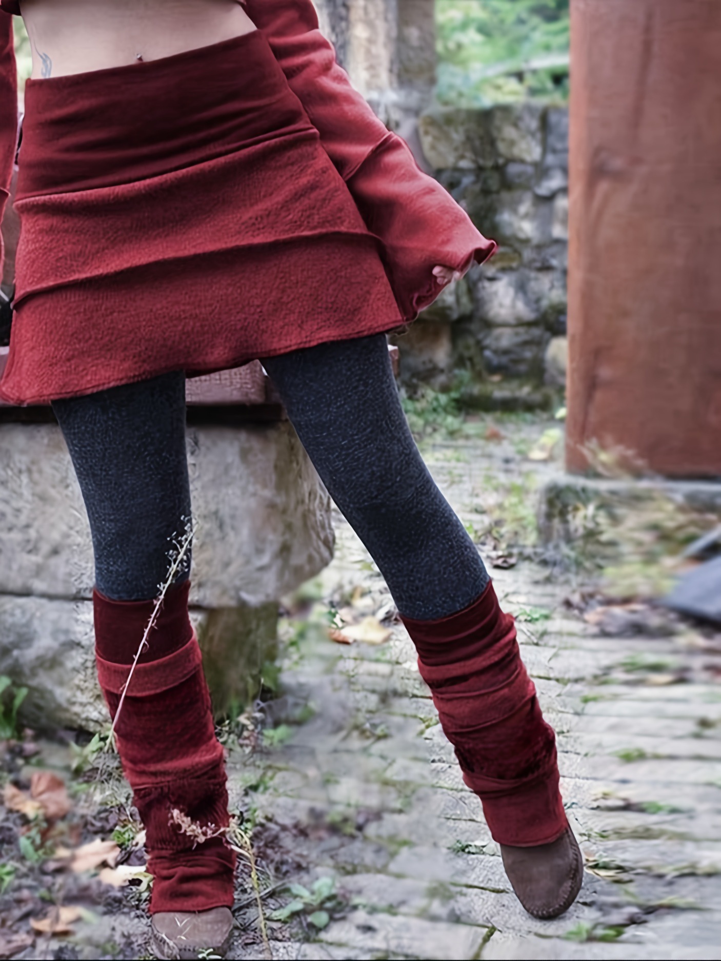 Contrasting Color Patchwork Irregular Base Pants - Image 5