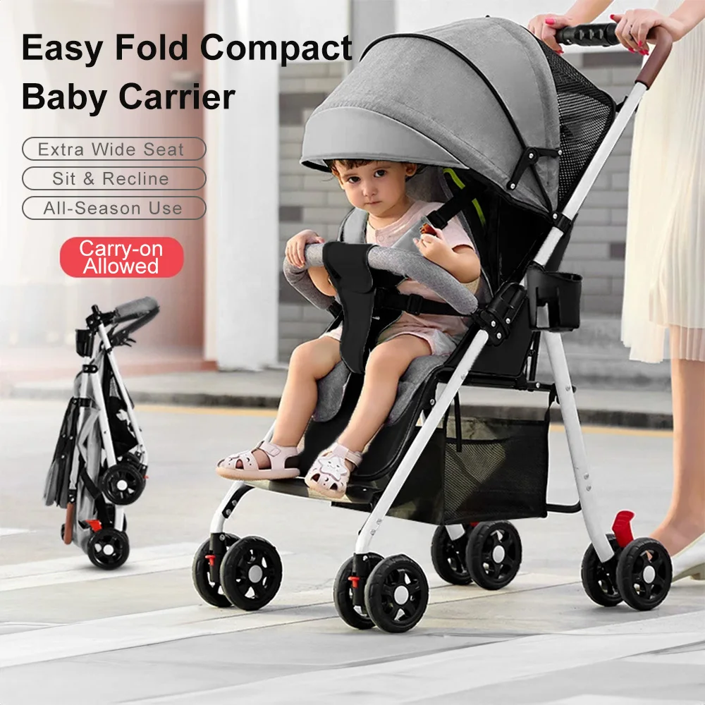 Lightweight Baby Stroller Comfortable Can Sit And Lie Four wheel Trolley Foldable Adjustabl One-click Collection For 0-3 Years