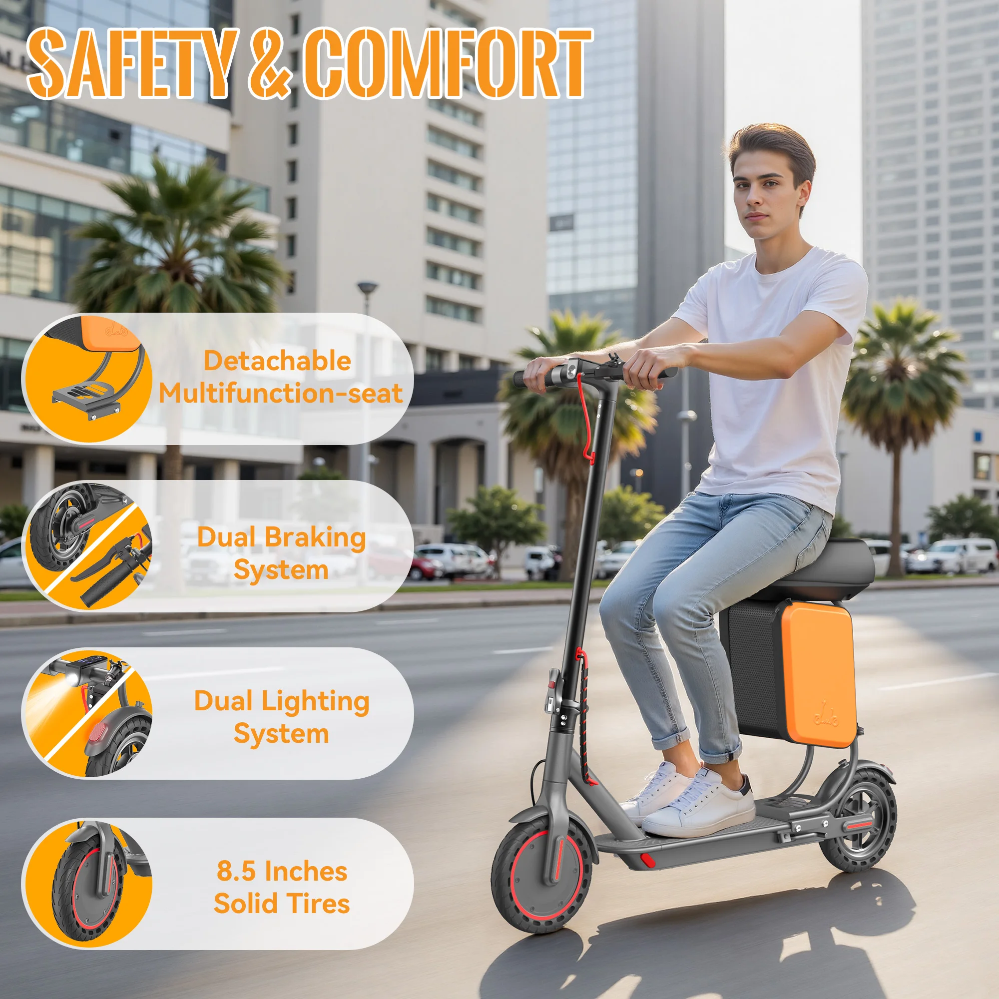 Ladped Adult Electric Scooter 350W Motor Removable Seat Bag 5-25km Range Foldable APP Control 4 Speed Modes electric scooter - Image 2