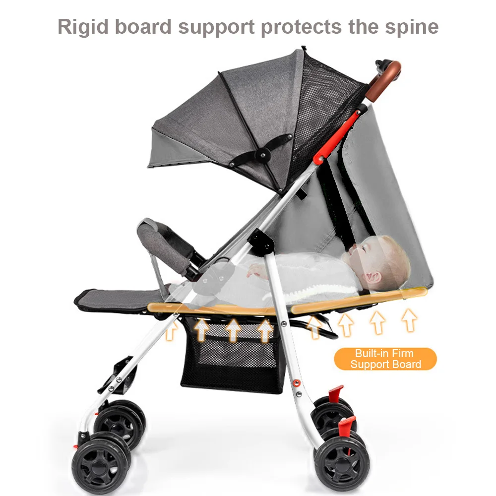 Lightweight Baby Stroller Comfortable Can Sit And Lie Four wheel Trolley Foldable Adjustabl One-click Collection For 0-3 Years - Image 3