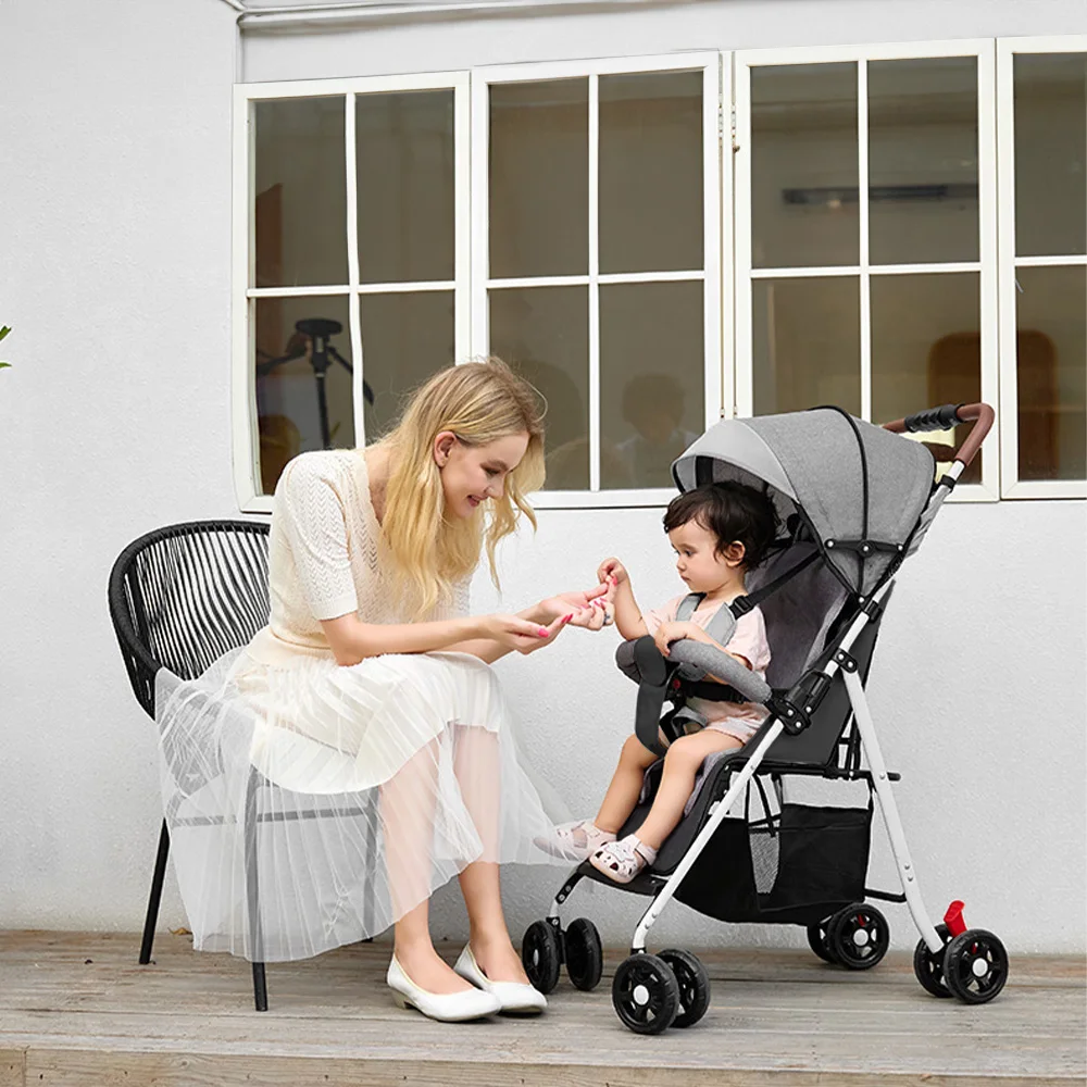 Lightweight Baby Stroller Comfortable Can Sit And Lie Four wheel Trolley Foldable Adjustabl One-click Collection For 0-3 Years - Image 5
