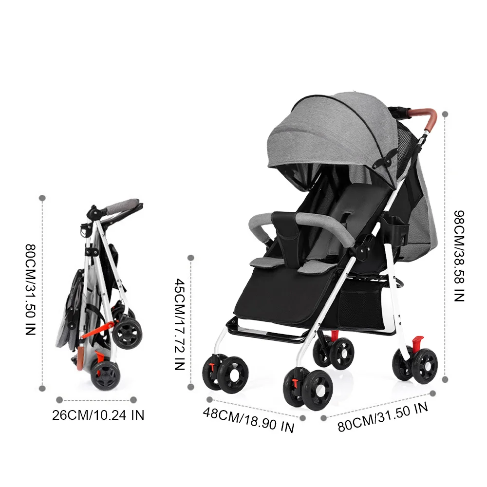 Lightweight Baby Stroller Comfortable Can Sit And Lie Four wheel Trolley Foldable Adjustabl One-click Collection For 0-3 Years - Image 6
