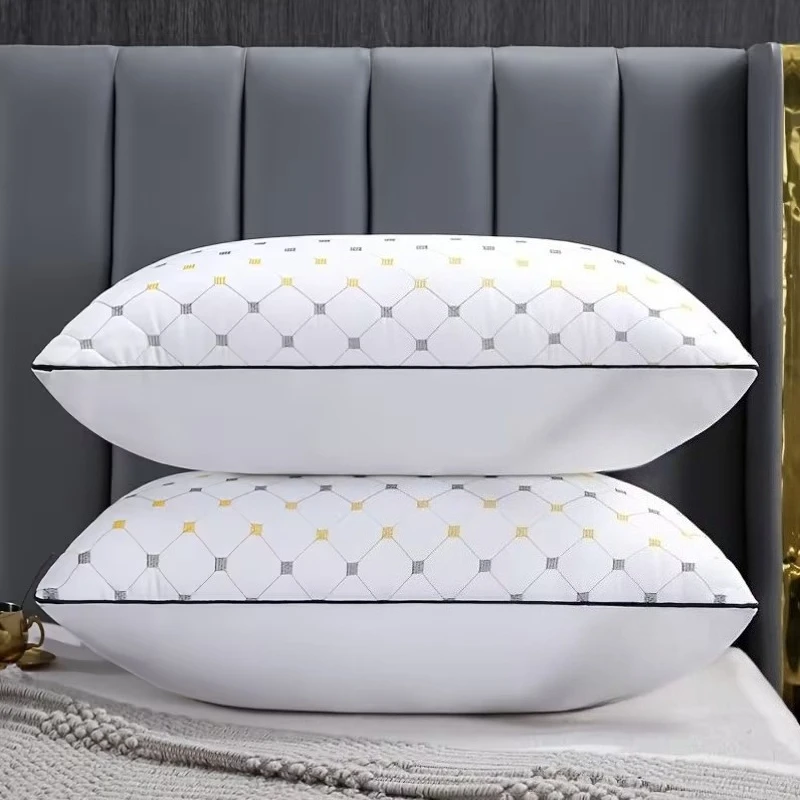 2-Pack Luxury Quilted Hotel Pillows with Yellow Accents | Machine-Washable for Side/Back Sleepers, Christmas Gift