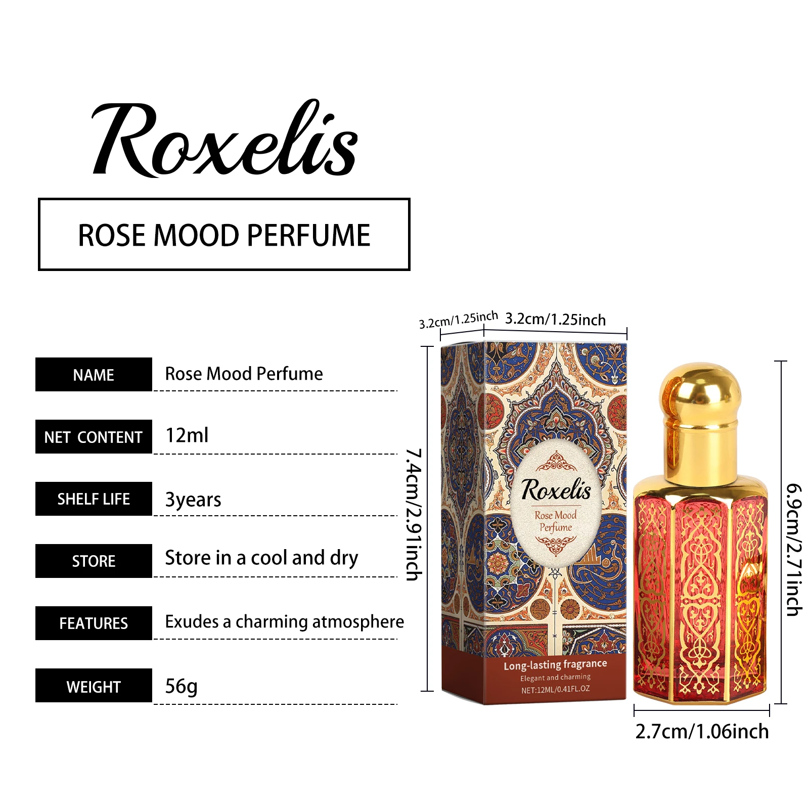 Roxelis 12ml Arab Perfume Rose Elegant Fragrance Arab Dubai Style Lasting Pheromone Dating Scent Attract Charming Rose Perfume - Image 6