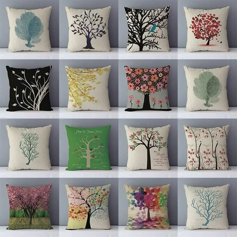 colorful plants life trees printed cushion for couch seat back cushions home decorative pillows 45x45cm