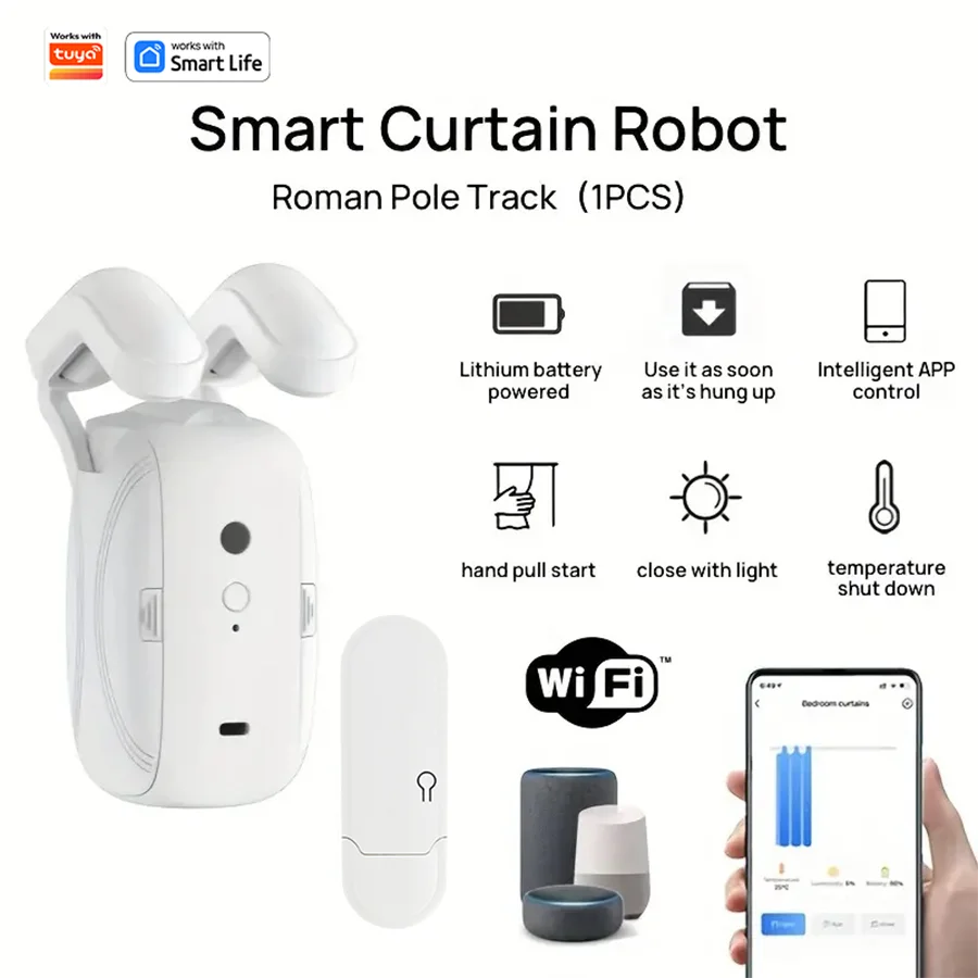1/2pcs Smart WiFi Curtain Robot with Wi-Fi Gateway, APP Remote Control, Automatic Opening Hand Pull Start,Compatible with Alexa - Image 4