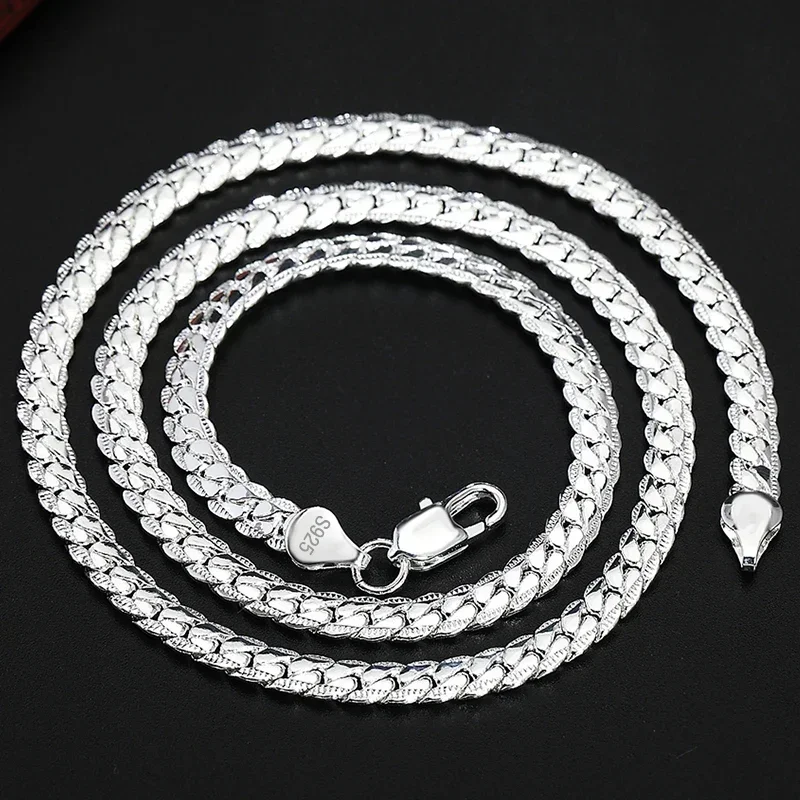 Hot sale Fine 925 Sterling Silver 5MM 18K Gold Full Sideways Chain Necklace For Woman Men Fashion Wedding Engagement Jewelry - Image 4