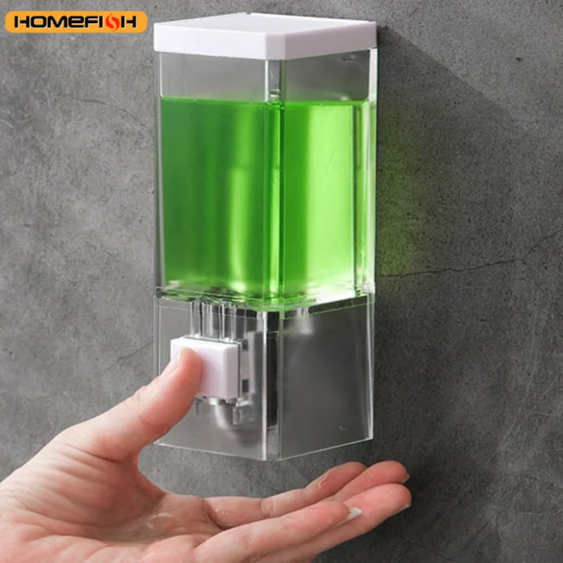 Homefish Perforated Manual Press Soap Dispenser Wall Mounted Traceless Disinfectant Bottle Bathroom Transparent Soap Dispenser