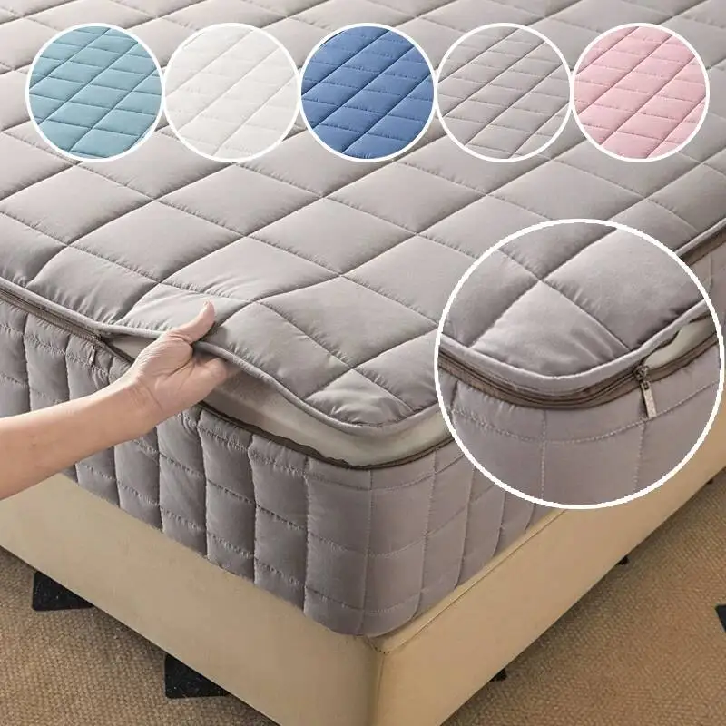 Six Sides All Inclusive Quilted Mattress Cover Waterproof Anti-Slip Zippered Bed Protector Thicken Padding Customized Size 침대 커버