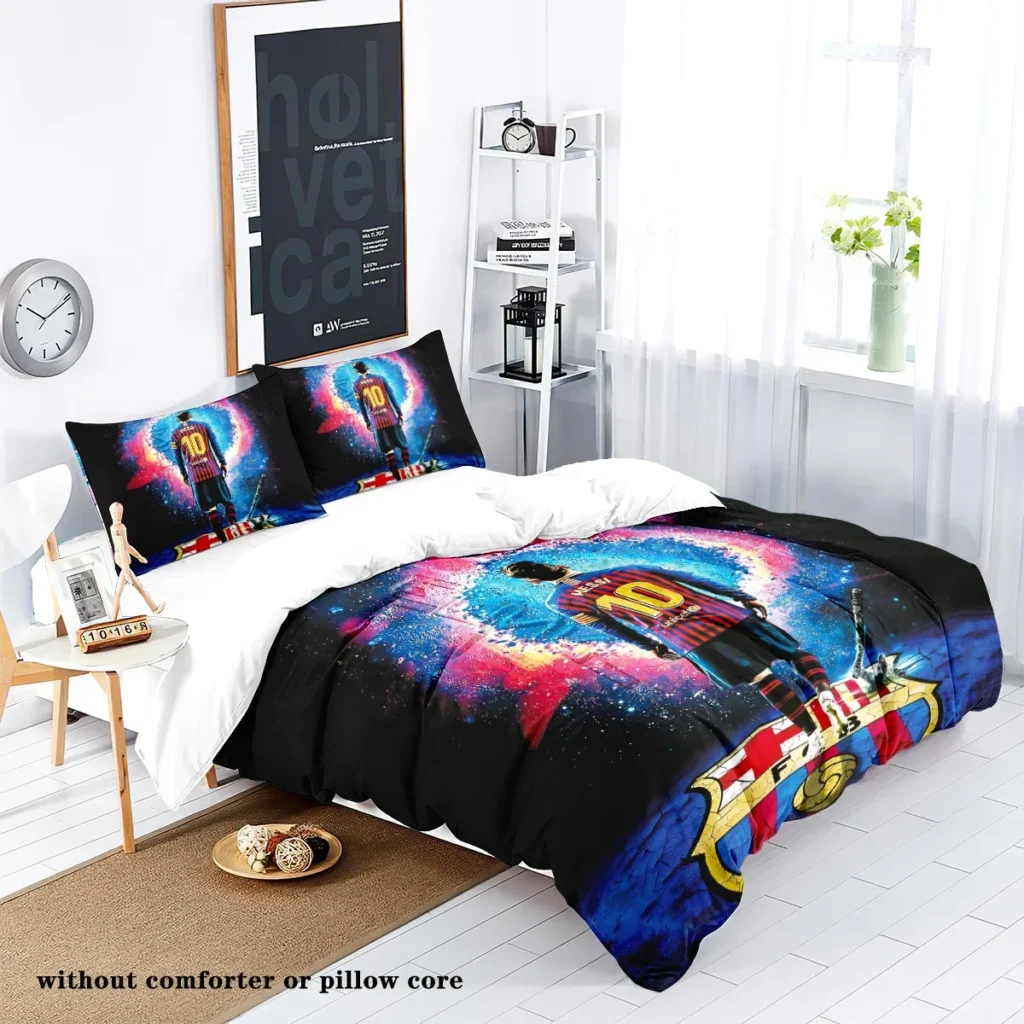 3-Piece Love Football Star Pattern Printed Set (1 duvet cover+2 pillowcases, no core) Soft and Comfortable Bedding Set