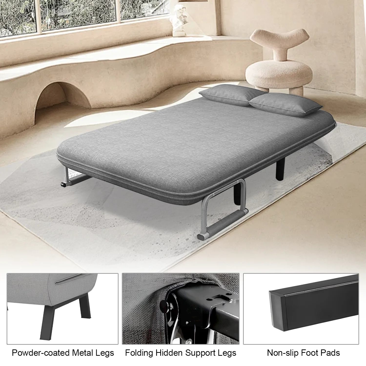 Updated Double Folding 2 Position Convertible Sleeper Armchair Chair Sofa Bed UK Upholstered Couch Sofabed Settee Recliner Beds - Image 4