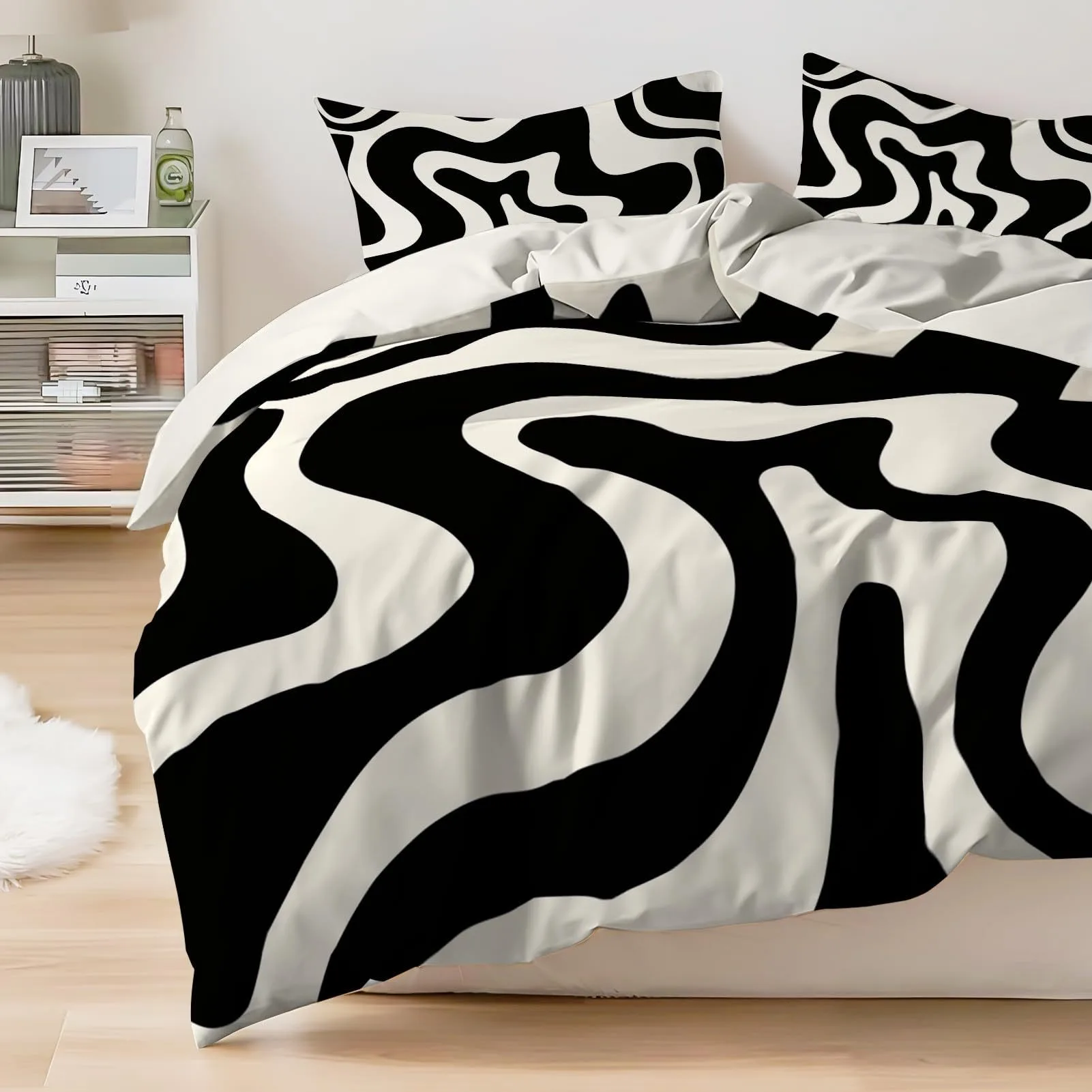 Black And White Striped Three Piece Duvet Set, 3d Digital Printed Bedding Set, Bed Cover - Image 2