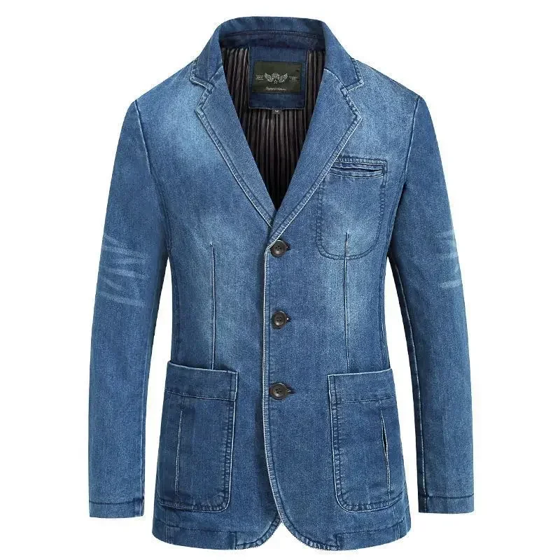Blazer Men's Fashion Gentleman Business Retro Versatile Trendy Wedding Professional Casual Solid-color Host Cotton Denim Blazer