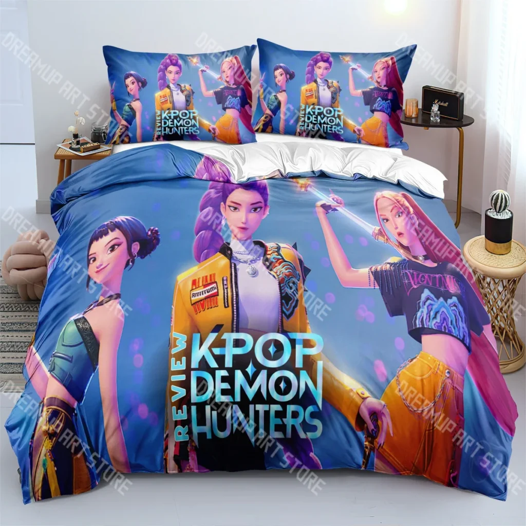 Fashion Kpop Demon Hunte Rumi Mira Zoey Bedding Set Single Twin Full Queen King Size Bed Set Kids Bedroom Duvetcover Sets