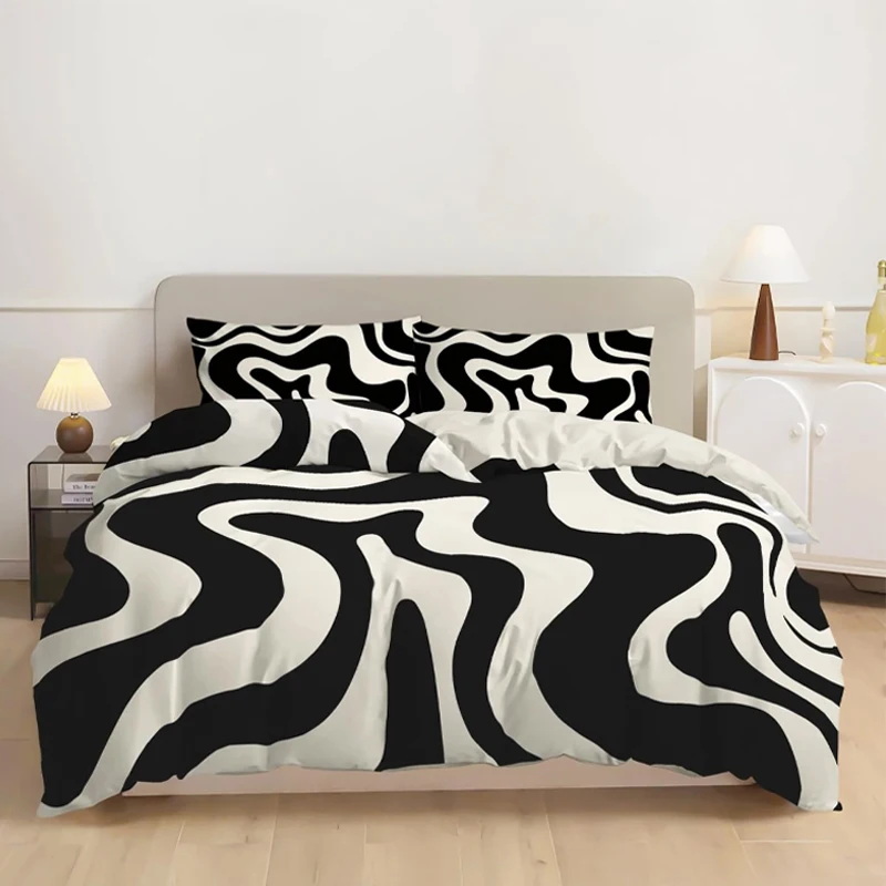 Black And White Striped Three Piece Duvet Set, 3d Digital Printed Bedding Set, Bed Cover - Image 6