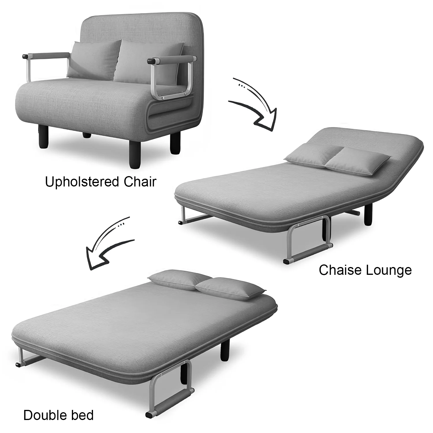 Updated Double Folding 2 Position Convertible Sleeper Armchair Chair Sofa Bed UK Upholstered Couch Sofabed Settee Recliner Beds - Image 2